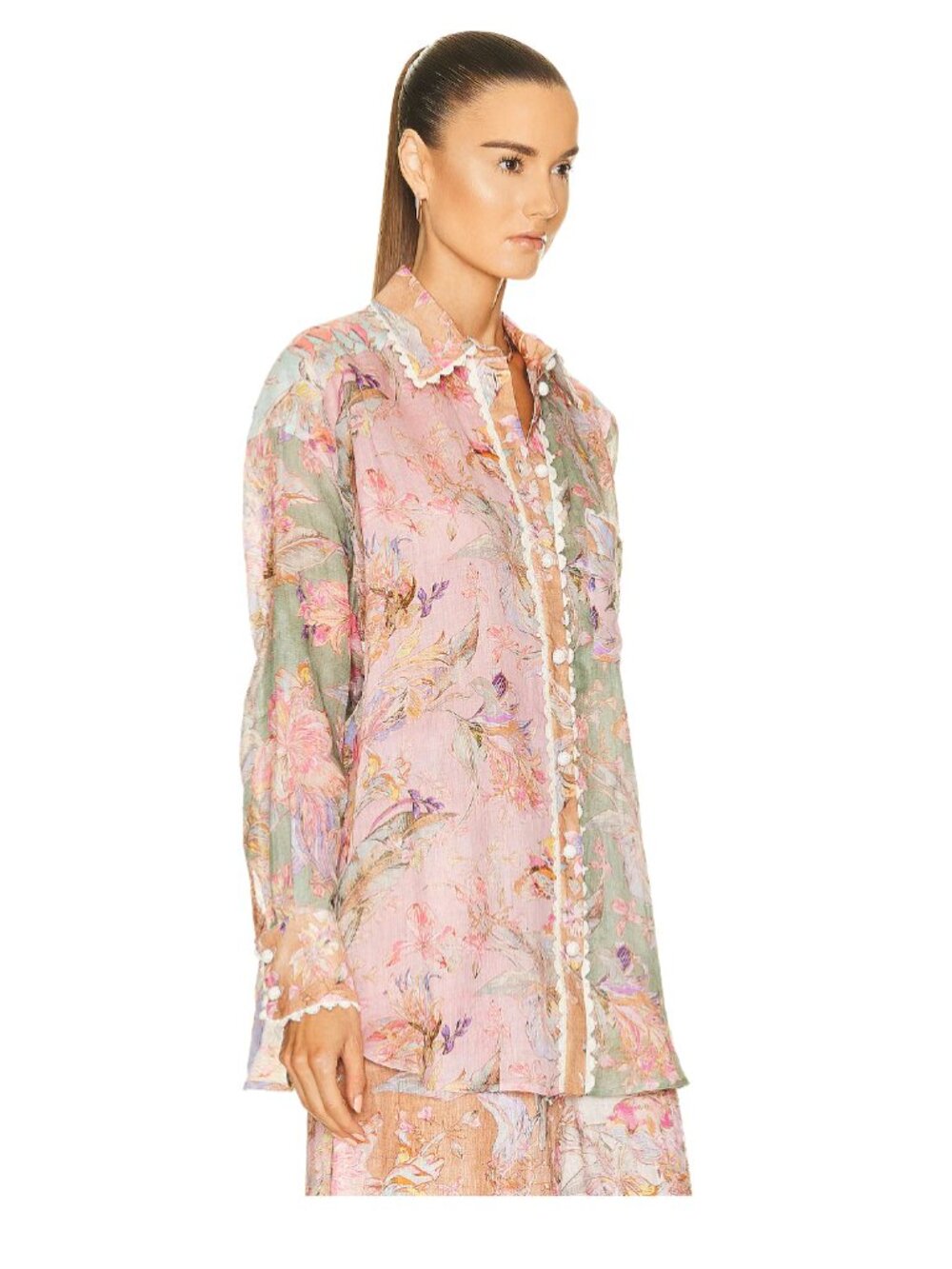 Zimmermann Cira Relaxed Floral Linen Shirt Size 1 NWT $475